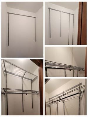Closet rods and wire shelving installed