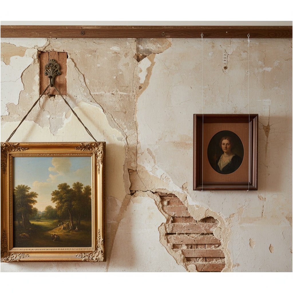 Comparison showing proper plaster anchor installation versus failed drywall anchor attempt