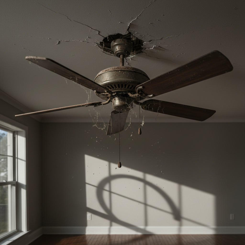 Properly installed ceiling fan with adequate clearance and fan-rated electrical box mounting