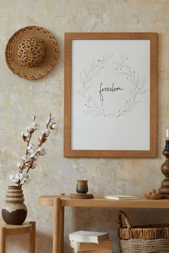 Bohemian,interior,of,living,room,with,mock,up,poster,frame,